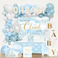 Cloud Baby Shower Decorations – 119 PCs on Cloud 9 Baby Shower Party Supplies with Backdrop, Balloon Garland, Tablecloth, Balloon Boxes, Cake Topper, Boxes, Sash, Badges, Poster by Fiesec