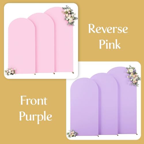 Pink and Lavender Arch Backdrop Cover 7.2FT 6.6FT 6FT Arch Covers Stretchy Backdrop Set of 3 Wedding Arch Cover Spandex Fitted Double-Color Fabric Arch Covers for Party Baby Shower Birthday Decoration - Image 6