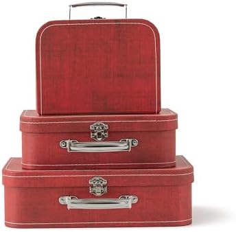 SLPR - Red Cardboard Suitcase Boxes with Handles, Set of 3, Vintage Decor by SLPR