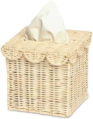 BEBE BASK Handwoven Scalloped Square Tissue Box Cover (4.5 × 4.5 × 5.3 in) by BEBEBASK%C2%AE