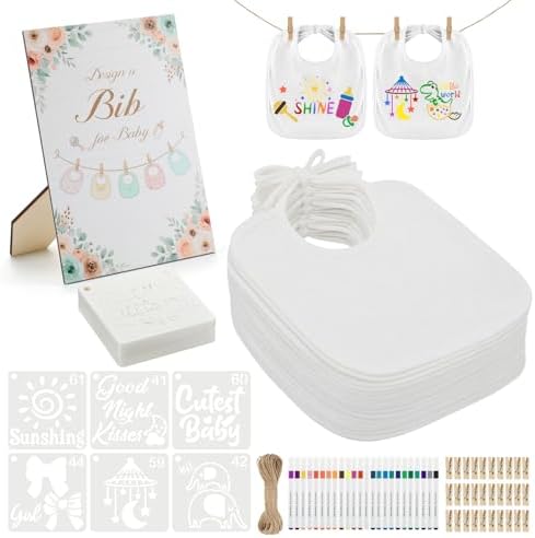 All-in-One Baby Shower Games for Guests, DIY Bib Decorating Kit, 24 Sets by Biubee