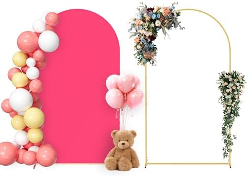 Neatsure Arch Backdrop Stand and Cover Set, 7.2FT Metal Photo Balloon Arch Backdrop Stand for Wedding Birthday Party Baby Shower Ceremony Graduation Decoration, Fushia by Neatsure