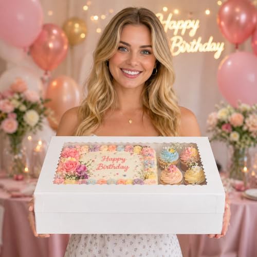 4 PCS 20x14x4.5inch Cake Boxes with Cake Boards White Rectangular Sheet Box - Image 4