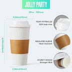 JOLLY PARTY 50 Pack 20 oz Disposable Paper Coffee Cups with Lids & Sleeves - Image 2