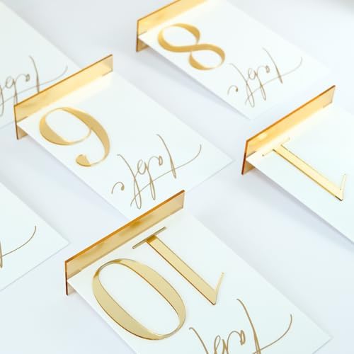 Acrylic Wedding Table Numbers 1-10 with Stands, 5"x7" White Acrylic Signs with Gold Mirror Fonts, White and Gold 3D Table Numbers for Wedding Reception, Anniversary, Event - Image 3