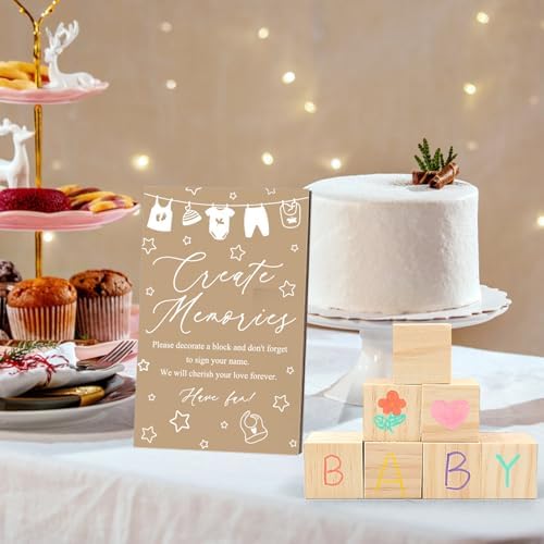 97 Pcs Baby Shower Games Sign Kit,Including Decorate a Block Game Sign 72 DIY Blank Wooden Block 24 Pen to Draw Your Idea for Baby Shower Game Gender Reveal Party - Image 6