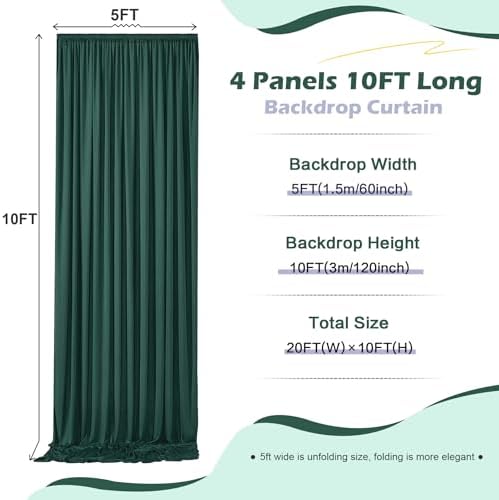 20ft x 10ft Wrinkle Free Hunter Green Backdrop Curtain for Jungle Parties, 4 Panels 5×10ft Soft Silky Green Polyester Photo Backdrop Drapes for Wedding Birthday Photography Christmas Background Cloth - Image 5