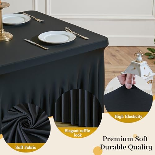 2 Pack Black Spandex Tablecloth for 6FT Rectangle Tables, Fitted Stretch Table Cover with Skirt, Wrinkle Free Washable Elastic Table Cloth for 6 Foot Folding Table, Wedding Banquet Baby Shower - Image 4