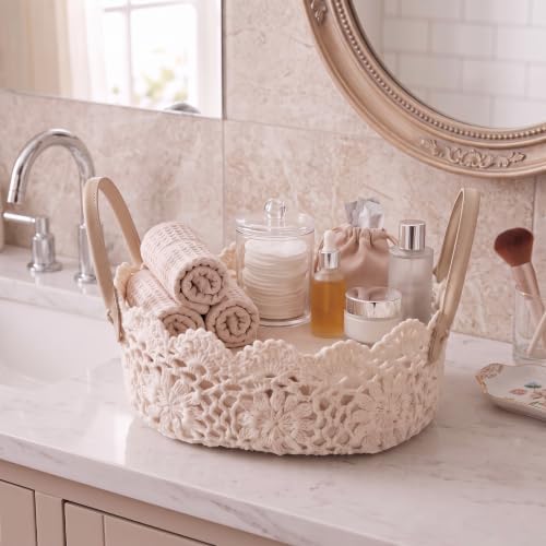 Wenqik Beige Bobo Lace Woven Basket Crochet Basket Nursery Storage - Image 4