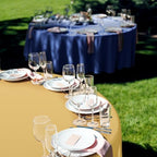 Buryeah 12 Pcs Navy Blue and Gold Round Plastic Tablecloth 84 Inch - Image 5