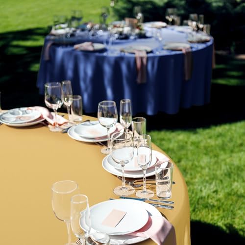 Buryeah 12 Pcs Navy Blue and Gold Round Plastic Tablecloth 84 Inch - Image 5