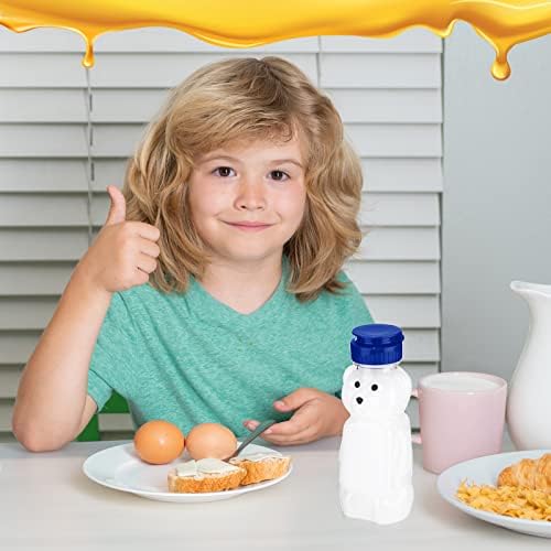 Thenshop 36 Pcs 8 oz Plastic Honey Bear Bottle Clear Squeeze, Blue Lid - Image 6