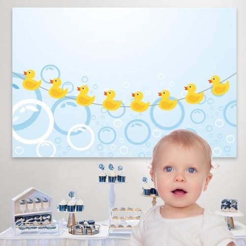 Rubber Duck Photo Backdrop Duck Baby Shower Backdrop Yellow Rubber Ducky Bubbles Photography Background Children Kids Newborn Birthday Party Decoration Banner Vinyl Photoshoot Props 12x8ft - Image 4