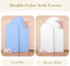 White Blue Photo Arch Backdrop Cover Set of 2-7.2 and 6ft Spandex Arch Covers Stretchy Backdrop Baby Shower Arch Stand Covers for Boys Birthday Party Wedding Balloon Arch Background Decorations - Image 2