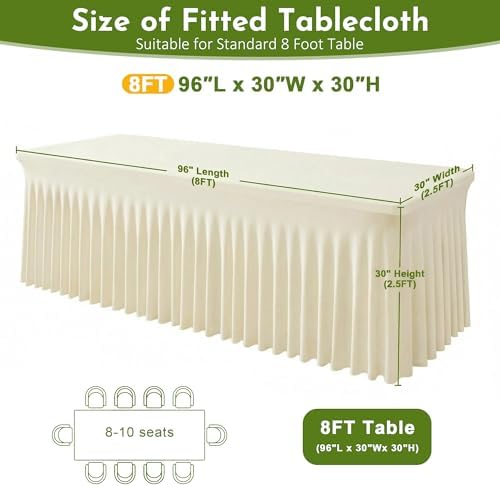 4Pack Beige Spandex Tablecloth for 8FT Rectangle Table,Table Skirt - Image 2