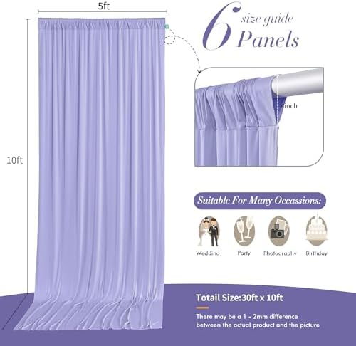 30 ft x 10 ft Wrinkle Free Lavender Backdrop Curtain for Parties, Polyester Light Purple Photo Backdrop Drapes 6 Panels 5x10ft for Baby Shower Photoshoot Wedding Birthday Party Photography Curtains - Image 5