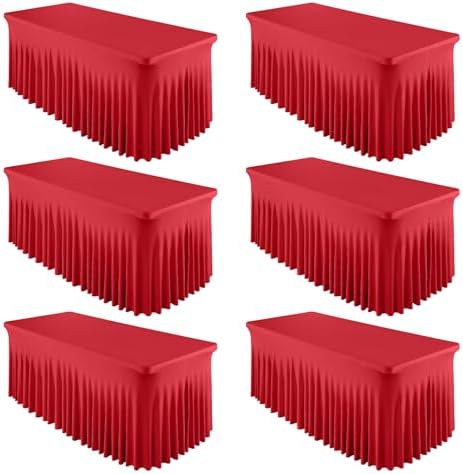 Shillance 6 Packs Red Spandex Table Clothes for 8 Foot Rectangle Table, Spandex Table Covers 8FT Stretch Table Skirts Wrinkle Free Fitted Table Cloth for Valentines, Event, Wedding, Banquet & Parties by Shillance