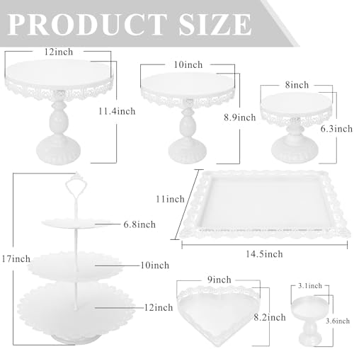 Set of 9 Cake Stands Metal Cupcake Stand Set Multiple Styles Candy Fruit Display Tower Dessert Plate Cake Serving Tray for Birthday Party Wedding Anniversary Baby Shower Engagement (White) - Image 2