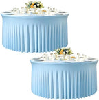 GALLETY 2 Pack Baby Blue Round Tablecloth for 5FT Tables, 120 inch Fitted Spandex Table Cloth with Skirt, Wrinkle Free Stretchy Circular Table Cover for Baby Shower, Birthday, Gender Reveal Party by Creativepartyuniquedecorat
