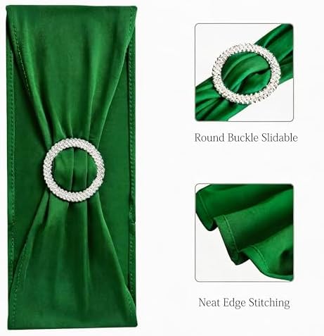 Spandex Dark Green Chair Sashes 100 Pack Wedding Chair Bows Bands Buckles - Image 3