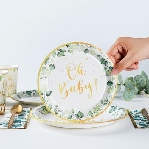 350PCS Sage Greenery Baby Shower Party Supplies for 50 Guests - Image 4