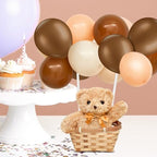 Hollowfly 6 Set Bear Baby Shower Party Decoration Table Centerpieces 6 Gender Reveal Stuffed Plush Bears 6 Bamboo Baskets 60 Colorful Balloons 12 Balloon Stands Birthday Party Wedding(Brown) - Image 3