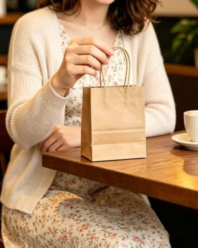 qiqee 600-Packs Brown Paper Gift Bags with Handles Bulk 4.5"x2.5"x6" Mini Size Paper Bags Multiple Uses - Image 5