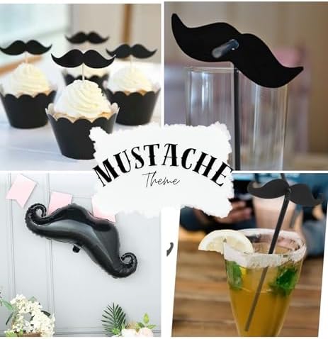 174PCS Mustache Party Decorations, 20 Guests -Large Mustache Decoration for Father's Day, Baby Shower, Men's Birthday, Little Man Theme Party, Graduation Decorations, Barber's Party, Bachelor Party - Image 7