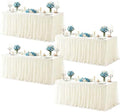 4 Pack Ivory Tablecloth Rectangle 6ft Elastic Fitted Tulle Table Cloth Stretch Spandex Rectangular Table Cover with Ruffle Skirt for Wedding Birthday Baby Shower Party Banquet Dessert Table Decor by Besutolife