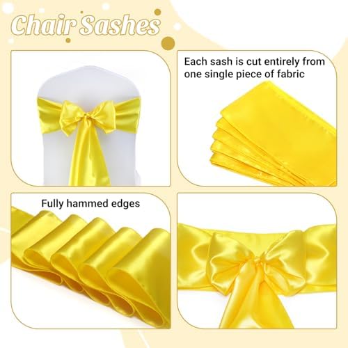 MDS® Pack of 300 Satin Chair Sashes for Wedding & Events – Yellow - Image 5