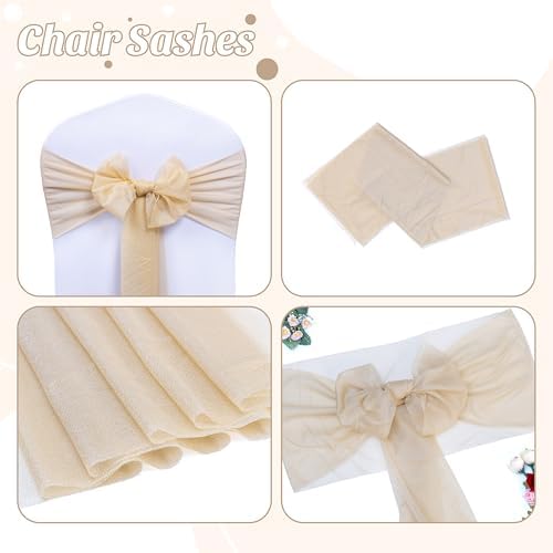 Pack of 200 Chiffon Chair Sashes for Wedding & Event Décor - Champagne Gold - Image 5