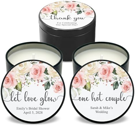 Custom Candles, Personalized Candles White and Pink Roses, Bulk Candles, Candle Favors, Candle Wedding Favors (Set of 10) (Black Tin), 9508825-01 by Best+Day+Ever+Spot