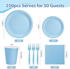 250Pcs Light Blue Paper Plates and Napkins Supplies Include 9’’Paper Party Plates, 7’’Dessert Plate Cups Napkins Forks for Baby Shower, Wedding, Birthday, Serves 50 - Image 2