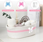 Gift Basket, Hamper Kit, Empty Hamper Basket with Cellophane Bags and Pull Bows, Rope Gift Baskets with Handles, Woven Gift Baskets for Baby Shower, Wedding, Birthday, Housewarming (White-pink) - Image 7