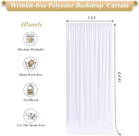 20x10ft White Backdrop Curtains with Lights Photo Drapes Wrinkle Free Fabric Backdrop Curtain for Wedding Birthday Party Baby Shower Bridal Shower Home Party Background Decorations - Image 5