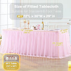 2 Pack Pink Table Cloth for 6 Foot Rectangle Tables, Pink Stretch Fitted Tulle Table Covers Skirt, Rectangular Ruffle Tutu Tablecloth Wedding Banquet Baby Shower Cake Tablecloths Decorations - Image 5