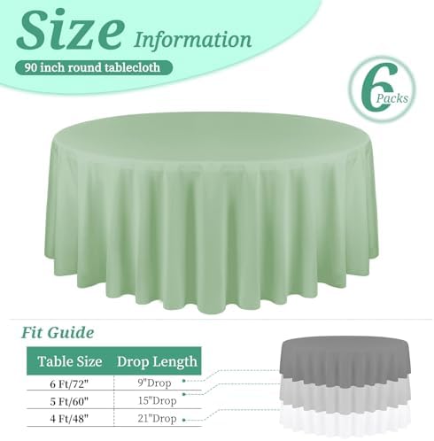 YMHPRIDE 6 Pack Round Tablecloth Sage Green Table Cloths 90 Inch Polyester Round Tablecloth,Sage Green Tablecloths Round 90 inch Washable Fabric Table Covers for Wedding,Party,Dining,Banquet - Image 2