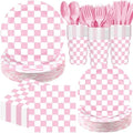 Pickmesh 400 Pcs Pink and White Checkered Party Decorations Plates Serve 50 by Pickmesh