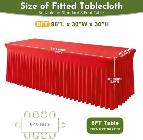 Red Spandex Tablecloth for 8FT Rectangle Tables, Table Skirt - Image 3