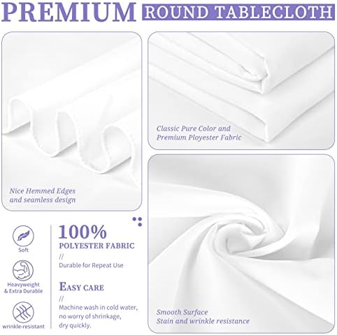 Showgeous 90 Inch White Round Tablecloths, Polyester Table Covers - Image 4