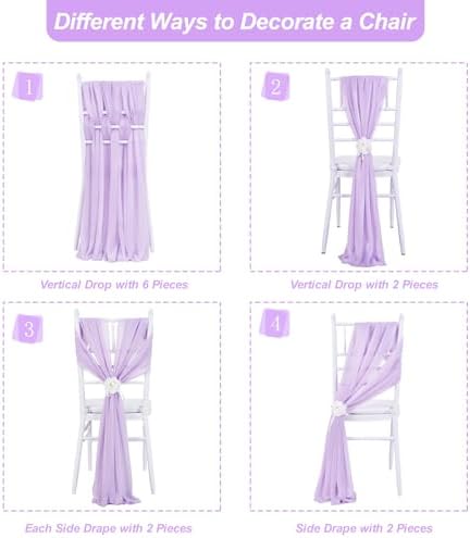 Fanqisi Light Purple Chair Sashes 48 Packs 8ft Long Tulle Draping Fabric Sheer Church Chair Cover Bulk - Wedding Aisle Chairs Decor - Image 3