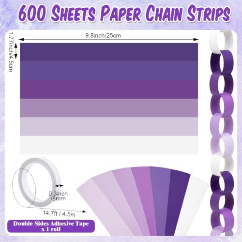 TaoBary Purple Baby Shower Decorations, 6 Roll Purple Streamers 600 Paper Chain Garland 4 Star Hanging 2 Felt Pennant Flag 2 Paper Fans Garland 6 Four Leaf Clover Streamer for Butterfly Birthday Party - Image 4