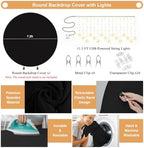 Gallety 7.2FT Black Round Backdrop Cover with String Lights, Adjustable Fit for 5FT–7.2FT Circle Arch Stands, 4 Metal Clips & 24 Clear Clips, Circle Backdrop Cover for Wedding, Birthday & Graduation - Image 2