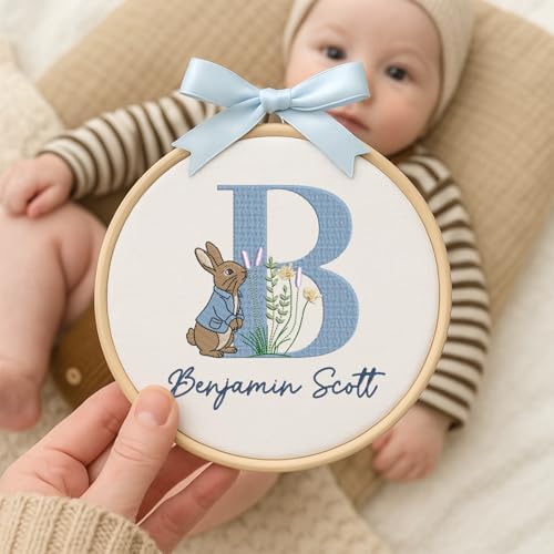 Embroidery Baby Name Sign, Personalized Welcome Baby Hoop Sign with Bow, Custom Baby Name Sign for Hospital, Infant Baby Shower Gifts New Parents (06) - Image 5