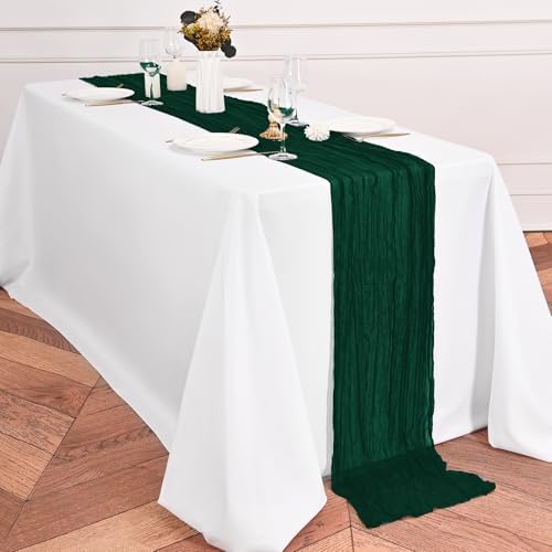 24 Pack Emerald Green Table Runner 10Ft Cheesecloth Table Runner Rustic Gauze Table Runner Romantic Long Sheer Fabric Cheese Cloth Table Runner for Wedding Party Bridal Baby Shower - Image 5