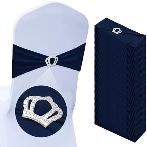 VitalCozy 50 Pcs Stretch Chair Sashes with Crown, Navy Blue by VitalCozy