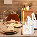 Kolldenn 50 Pcs Mini White Gift Bags Bulk with Beige Bow Ribbon Handles - Image 5
