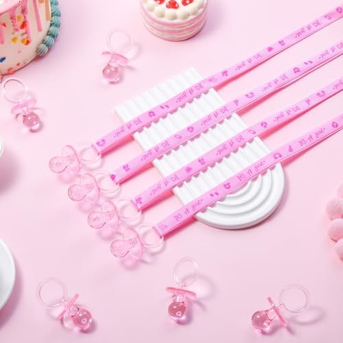 100 Pieces Baby Shower Pacifiers Necklace, Cute Acrylic Pacifier Necklaces for Chupones para Baby Shower Games Charm, Party Favors, Decorations DIY, Gender Reveal Table Scatter(Pink) - Image 6