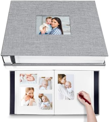 HoneyTolly Large Photo Album Self Adhesive, DIY Scrapbook Album for 4x6 8x10 Pictures, 40 Pages Linen Cover Memory Book, Ideal Gift for Family Travel Wedding Baby Christmas Anniversary(Grey) by HoneyTolly