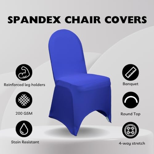 YOUR CHAIR COVERS - 100 Pack Stretch Spandex Banquet Chair Covers - Royal Blue, Wedding Slip Covers, Premium Quality Chair Cover - Image 2